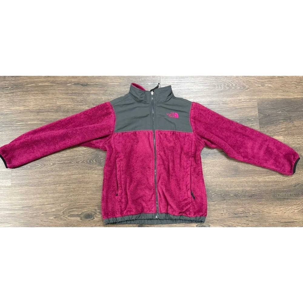 The North Face Girls Fleece Jacket Magenta Gray Full Zip Outdoor